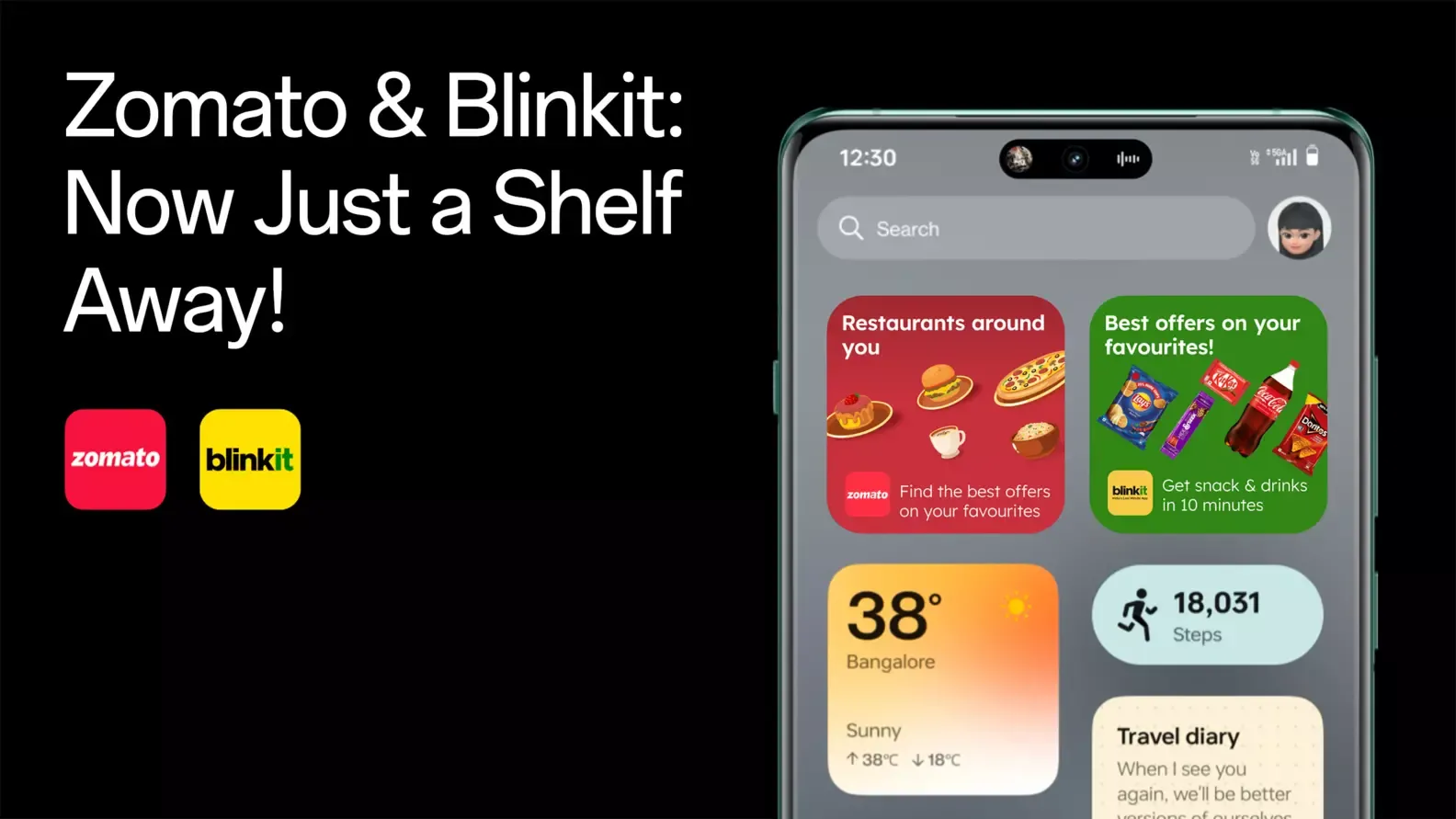 Zomato & Blinkit cards on OnePlus Shelf