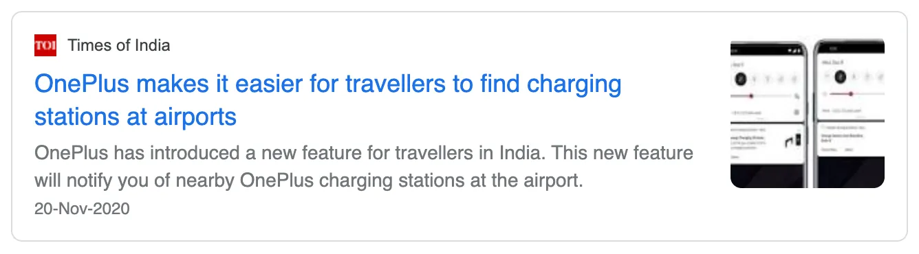Times of India's article on OnePlus Charging Stations